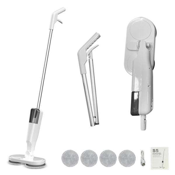 Cordless Electric Spray Mop Spin Cleaning Scrubber with Detachable Tank for Hardwood Floor White
