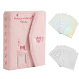 A5 Fluffy Embroidered 6-Ring Snap Closure Photo Album with 4-Pocket Pages Pink