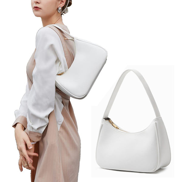 Women Shoulder Bag Elegant Feminine Mini Handbags with Zipper Closure White