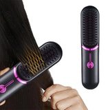 Cordless Hair Straightener Brush Protable Hair Straightening Comb for Home Travel Outdoor Black