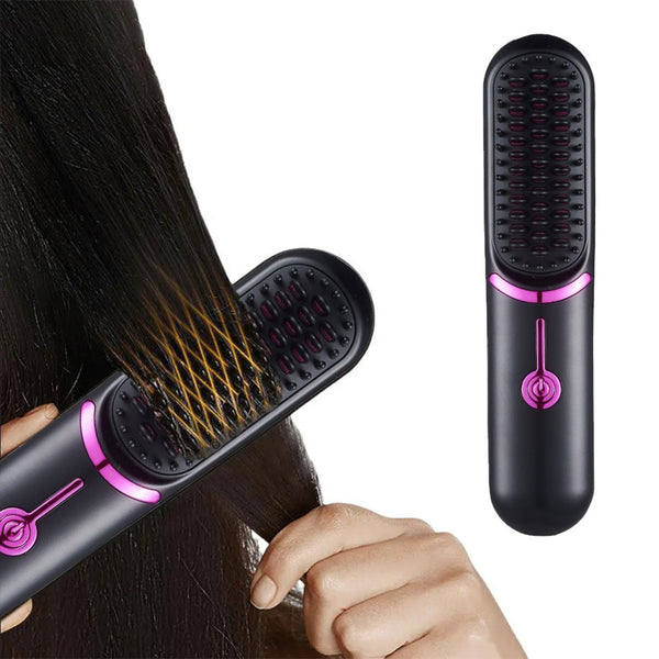 Cordless Hair Straightener Brush Protable Hair Straightening Comb for Home Travel Outdoor Black
