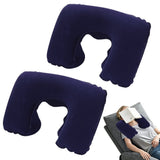 2PCS Inflatable Travel Neck Pillow for Car Plane Soft Velvet PVC Portable Dark Blue