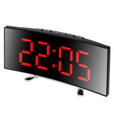 Curved LED Mirror Alarm Clock with Temperature Display for Bedroom Bedside Use Red