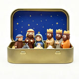 9 PCS Nativity Scene Mini Figurines with Metal Storage Display Box