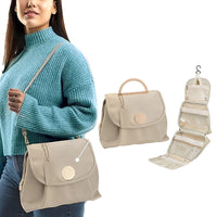 Women Travel Toiletry Bag with Hanging Hook Travel Sling Bag Beige