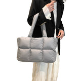Puffer Tote Bag Large Quilted Puffy Handbag Lightweight Satchel Purse Grey