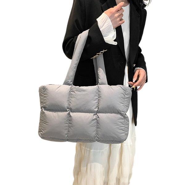 Puffer Tote Bag Large Quilted Puffy Handbag Lightweight Satchel Purse Grey