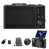 5K Digital Camera 180-Degree Flip Screen 18X Digital Zoom Video Recording Camera with 64GB TF Card Black