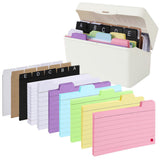 Document Organizer Box with Ruled Index Cards Set for Easy Organization of Notes Recipes White