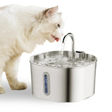 USB Powered 2.2L Stainless Steel Pet Water Fountain Easy Drinking Fountain for Cats and Small Pets Long Window Style