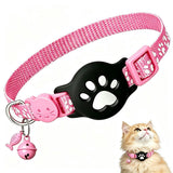 Adjustable Cat Collar with Holder Compatible with Apple AirTag Reflective Collar with Bell for Kittens Cats Pink