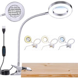 5X Magnifying Glass with LED Light 3 Color Modes Adjustable Desk Magnifier with Clip for Reading Crafts Silver