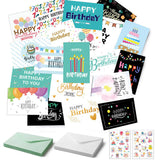 24 Pcs Set Happy Birthday Cards with Envelopes and Stickers Assorted Birthday Greeting Card Set for Family Friends Coworkers Blue and Black