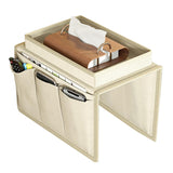 Sofa Armrest Tray Organizer Couch Arm Storage Caddy for Drink Remote Control Cellphone Beige