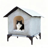 Insulated Cat House Cat Shelter with Raised Base with Washable Mat for Indoor Outdoor Grey