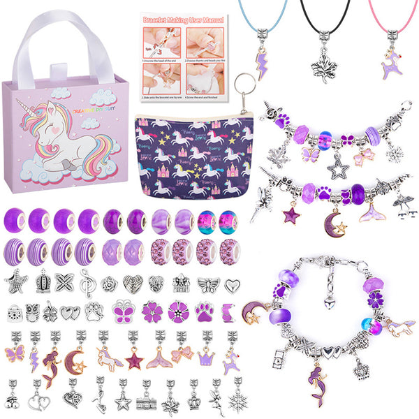 DIY Kids Bracelet Making Kit with Charms & Beads Jewelry Craft Set for Girls’ Gifts Purple