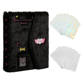 A5 Fluffy Embroidered 6-Ring Snap Closure Photo Album with 4-Pocket Pages Black