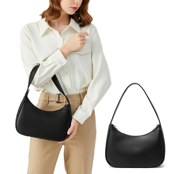 Women Shoulder Bag Elegant Feminine Mini Handbags with Zipper Closure Black