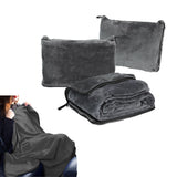 2-in-1 Travel Blanket Pillow PortableThrow Blanket for Camping Picnic Gray
