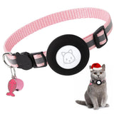 Reflective Cat Collar with AirTag Holder Adjustable Breakaway Pet Collar with Bell for Cats and Small Pets Pink