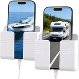 2 Pack Wall Mount Phone Holder No-Drill Phone Space-Saving Stand with Adhesive Backing for Home Dorm Apartment RV White