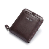 RFID Blocking Wallet Men PU Bifold Credit Card ID Holder Zipper Purse Coffee