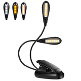 3-Color Modes Clip-On Reading Lamp with Flexible Gooseneck USB Rechargeable Night Light for Desk Books Double-Head