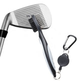 Dual Sided Golf Club Groove Cleaner Brush Tool with Retractable Carabiner - Grey