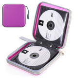 Water-Resistant 40-Disc CD Storage Case Hard Shell CD Holder with Individual Sleeves Zipper Organizer for Music Games Data Discs Purple