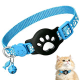 Adjustable Cat Collar with Holder Compatible with Apple AirTag Reflective Collar with Bell for Kittens Cats Blue