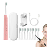 Sonic Electric Toothbrush with 8 Replaceable Wave-Shaped Soft Brush Heads Pink