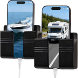 2 Pack Wall Mount Phone Holder No-Drill Phone Space-Saving Stand with Adhesive Backing for Home Dorm Apartment RV Black
