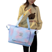 Trendy Gradient Duffle Bag Expandable Overnight Bag Foldable Carry On Bag with Dry Wet Separation Pocket Blue