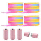 4Pcs No Tie Elastic Shoelaces with Metal Lock Quick Slip-On 100cm Flat Stretch Shoelaces Replacement for Running Travel Sports Sneakers Multicolor