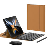 Bluetooth Keyboard Leather Case with Wireless Mouse & Stylus for Samsung Galaxy Z Fold 7/6/5 Brown