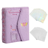 A5 Fluffy Embroidered 6-Ring Snap Closure Photo Album with 4-Pocket Pages Purple