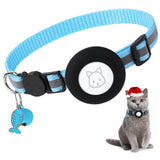 Reflective Cat Collar with AirTag Holder Adjustable Breakaway Pet Collar with Bell for Cats and Small Pets Blue