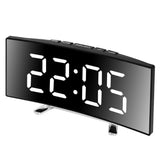 Curved LED Mirror Alarm Clock with Temperature Display for Bedroom Bedside Use White
