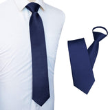 Pre-Tied Zip Necktie 8cm for Men Wedding Business Formal Navy Blue