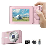 Digital Camera with 32GB TF Card 16X Digital Zoom Auto Focus Vlogging Camera for Students Beginners Pink