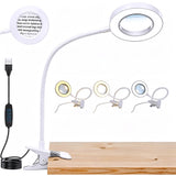 5X Magnifying Glass with LED Light 3 Color Modes Adjustable Desk Magnifier with Clip for Reading Crafts White