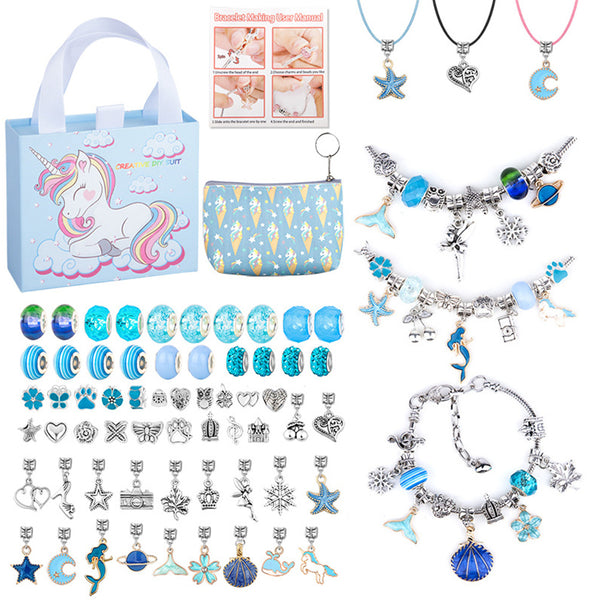 DIY Kids Bracelet Making Kit with Charms & Beads Jewelry Craft Set for Girls’ Gifts Blue