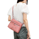 Multi-Pocket Crossbody Bag for Women Water Resisant Shoulder Bag Messenger Bag Casual Nylon Purse Handbag Pink