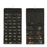 2Pcs 48-Pocket Jewelry Hanging Organizer Roll-Up Dual-Sided Storage Holder for Earrings Necklaces Bracelets Black