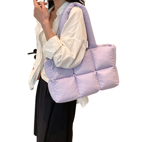 Puffer Tote Bag Large Quilted Puffy Handbag Lightweight Satchel Purse Purple