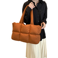 Puffer Tote Bag Large Quilted Puffy Handbag Lightweight Satchel Purse Caramel