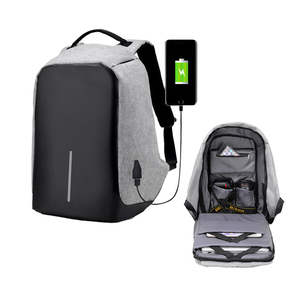 Anti-Theft Backpack School Travel Laptop Bag with USB Charging Port Gray