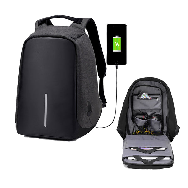 Anti-Theft Backpack School Travel Laptop Bag with USB Charging Port Black