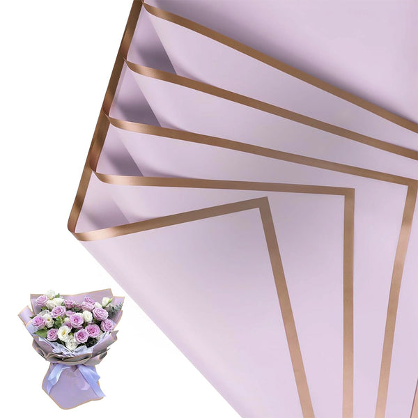 Set of 20 Sheets Flower Wrapping Paper Waterproof Floral Bouquet Packaging Paper for Wedding Birthday DIY Purple