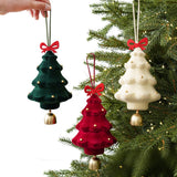 3PCS Flocked Christmas Tree Hanging Ornaments with Bell Pendants